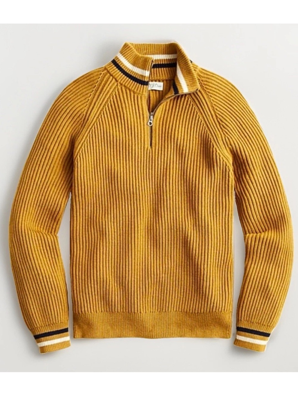 J.Crew Men’s 100% Rib Knit 1/4 Zip Mock Neck Sweater Brown Mustard Size L